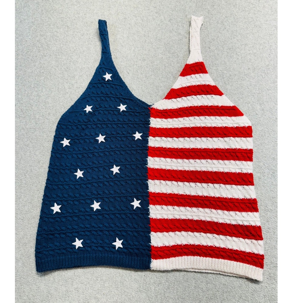 Moon & Madison Womens L American Flag Knit Tank Top Stars Stripes Patriotic
